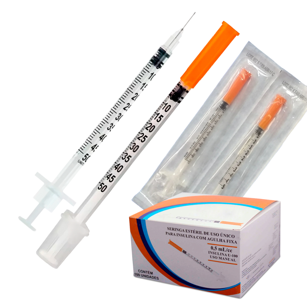 Seringa Insulina Sr 0.5ml 6 x 0.25mm Agulha Fixa Unidade Capacidade 0.5 mL