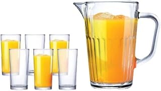 Kit Jarra 1L Acompanha 6 Copos 250ml Transparente Sucos Água Chá Gelado Bebidas Mesa Posta Servir Utensílio Cozinha Premium