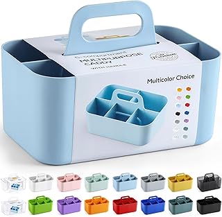 Organizador multiuso com alça – caixa de plástico empilhável – materiais de artesanato, escritório,