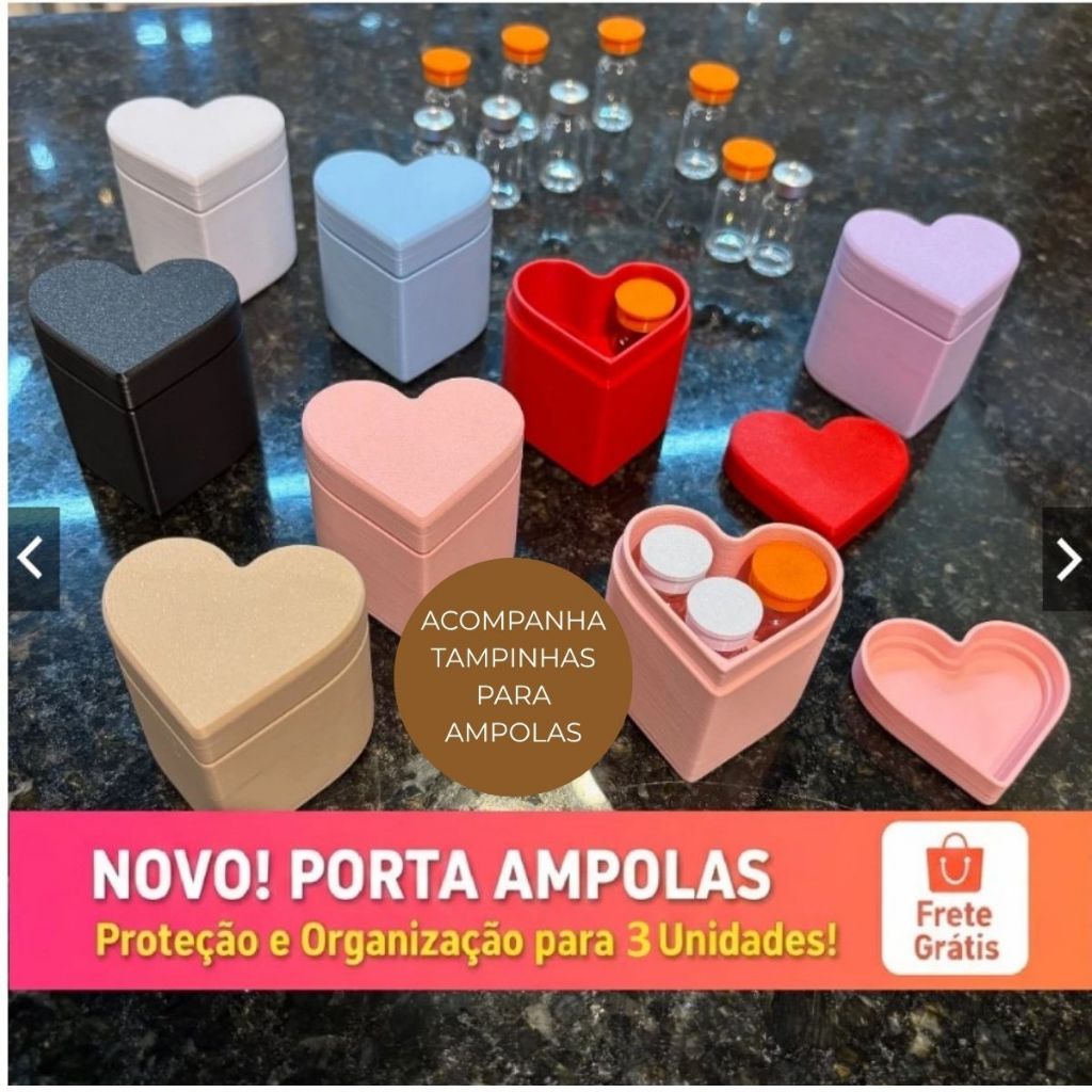 Estojo Porta Ampolas 3 un Coração Case Rígida Organizadora Enfermagem Veterinária Injeção Vacina