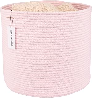 XUANGUO Cesta de corda de algodão para meninas, crianças, 40,6 x 35,5 cm, cesto de roupa para bebê, organizador de cesta redonda para armazenamento, brinquedos, cobertores, sapatos, roupas rosa