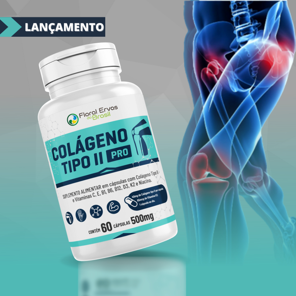 Colágeno Tipo 2 I I + Vitaminas A E B6 B1 B12 D3 k2 e Niacina Saúde das Articulações  60 Dias de Uso