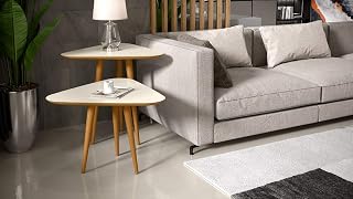 Mesa Lateral e Apoio 3 Pontas Pés Palito cor Off White/Freijó