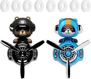 2 peças de purificadores de ar de carro, urso fofo piloto automotivo saída de ar criativo difusor de perfume de carro, acessórios automotivos, decoração de saída de ar com 8 tabletes perfumados (preto