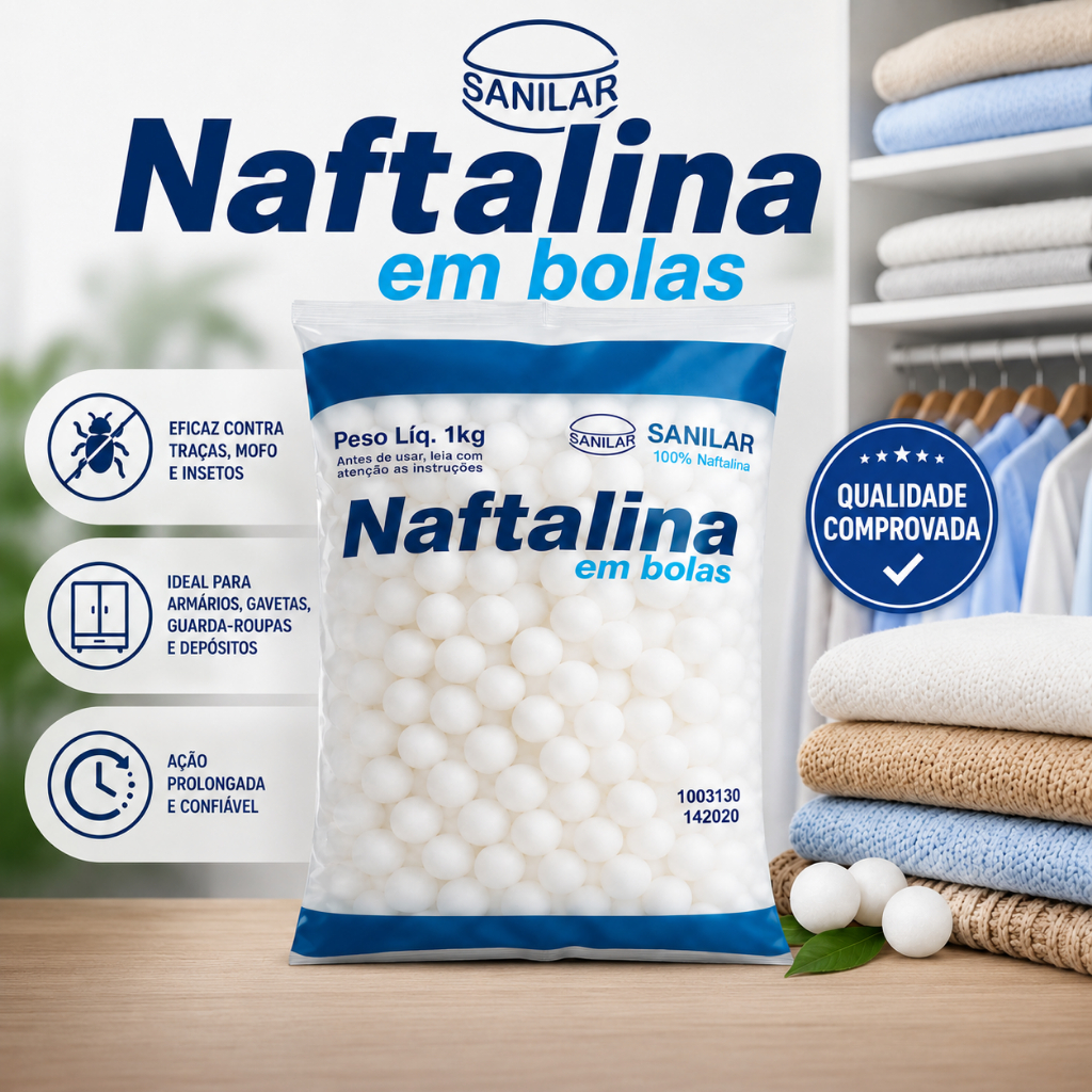 Naftalina em Bolas Sanilar Kg 100% Pura Proteção Anti Traças Insetos e Baratas Original