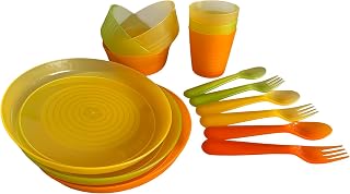 Conjunto de louça colorida de 15 peças, conjunto de utensílios de mesa de dopamina laranja, amarelo e verde, conjunto de pratos leves inquebráveis com pratos, tigelas, copos, colheres, garfos