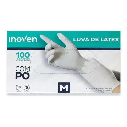 Luva De Látex Descartável Inoven Branca Com Pó Tamanho M Caixa 100 Unid Branco