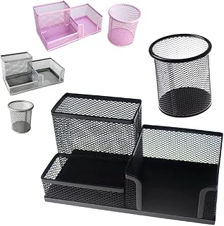 Kit Escritório Porta Treco + Porta Lápis organizador Mesa clip caneta (preto)