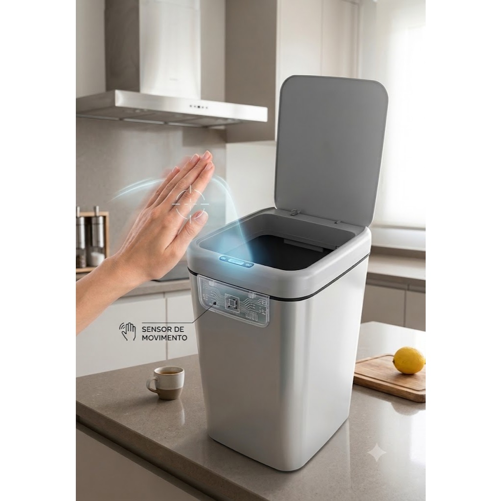 Lixeira Sem Odor Com Sensor Automática Inteligente Grande Cinza 20 Litros  Banheiro Cozinha Escritório