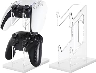 FYY Game Controller Holder 2 Tiers - Universal Dual Controller Stand with Headphone Holder, Acrylic White Display Stand Compatible with Nintendo Switch Xbox PS5 PS4, Desk Mount