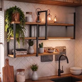 Prateleira Industrial Parede 1m 120cm Nicho MDF, Estante Reforçada, Organizador Decorativo, Suporte Funcional, Móvel Moderno (Amadeirado)