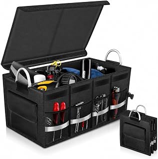 Bolsa Organizadora Porta Malas Carro 66L Dobrável Oxford Premium Impermeável Multiuso Organizador Automotivo com Tampa Porta Objetos Ferramentas Compras Viagem SUV Caminhonete Premium