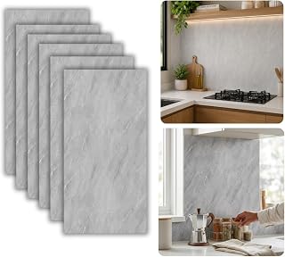Kit com 10 Placa Adesiva Decorativa Efeito Mármore Premium | Revestimento Autocolante para Parede, Cozinha, Banheiro e Móveis | Diversas Estampas (Pedra Cinza Concreto)