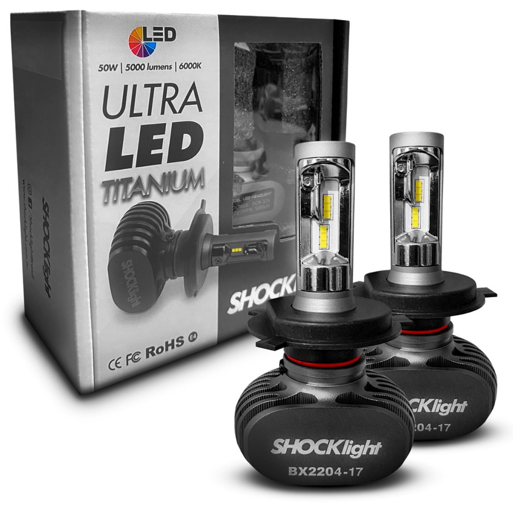 Kit Par Lâmpada Ultra Led Titanium Shocklight 10.000 Lúmens 6000k Encaixe H4