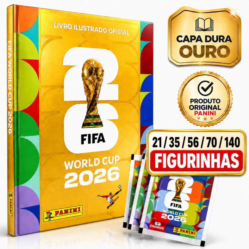 Kit Album Capa Dura Ouro + Figurinhas Copa Do Mundo Fifa 2026 Original Panini