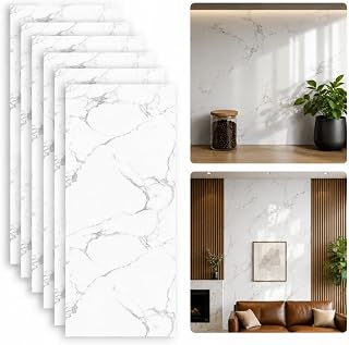 Kit com 10 Placa Adesiva Decorativa Efeito Mármore Premium | Revestimento Autocolante para Parede, Cozinha, Banheiro e Móveis | Diversas Estampas (Mármore Branco Clássico)
