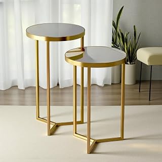 Conjunto de Mesa Canto Lateral Aço Resistente Espelho Decoração Casa Sala