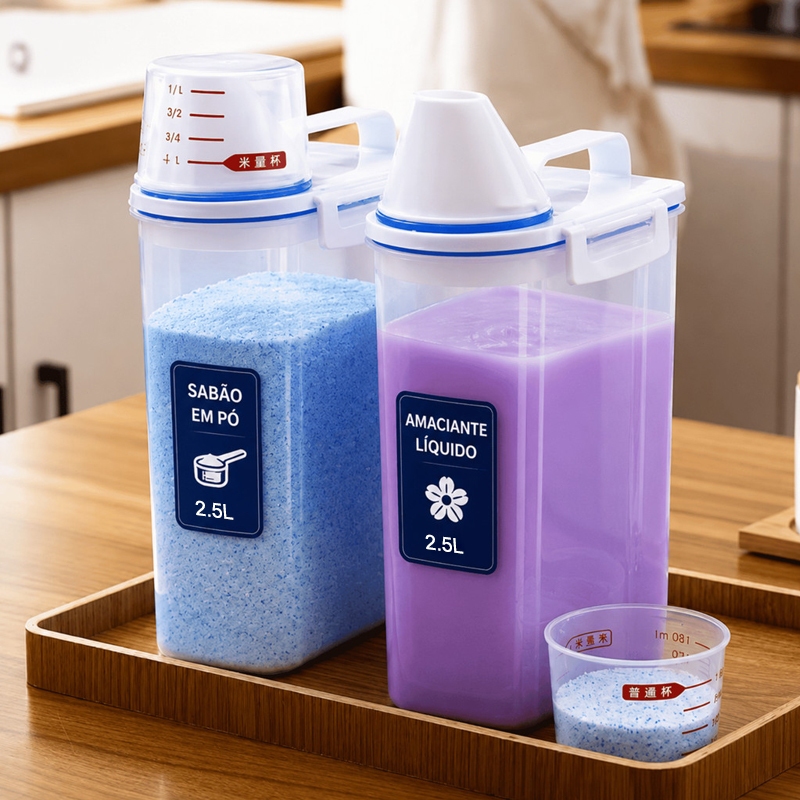 2PCS Dispenser Organizador Lavanderia 2,5L Ideal para Arroz Grãos Produtos de Limpeza e Ração Multiuso