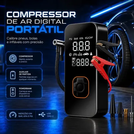 Bomba Elétrica Portátil Digital Para Encher Pneu De Carro Moto Bicicleta Inflador Automotivo Co