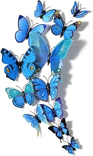 Borboletas 3d adesivas com ímã com 12un enfeite decoração parede móveis geladeira (Azul)