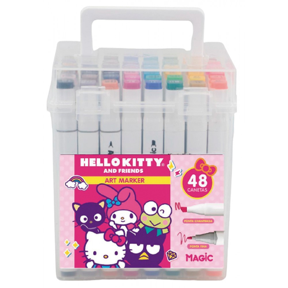 Kit Hello Kitty 48 Cores Art Marker - Canetas de Ponta Dupla