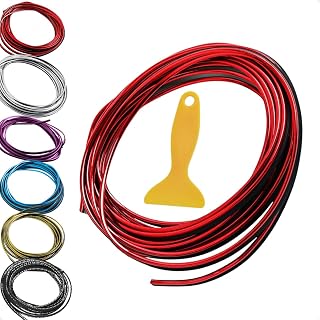 Fita Friso Decorativo para Painel Interno de Carro 5m Flexível Universal com Espátula Acabamento Premium Automotivo (Vermelho)