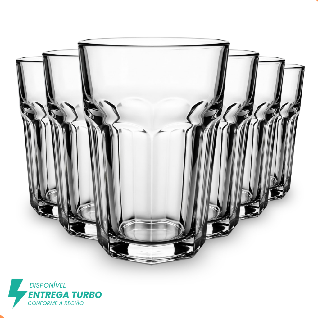 Jogo De Copos Em Vidro Kit 6 Peças Cozinha Água Suco Drink Refrigerante 350ml Mesa Posta Casa Nova