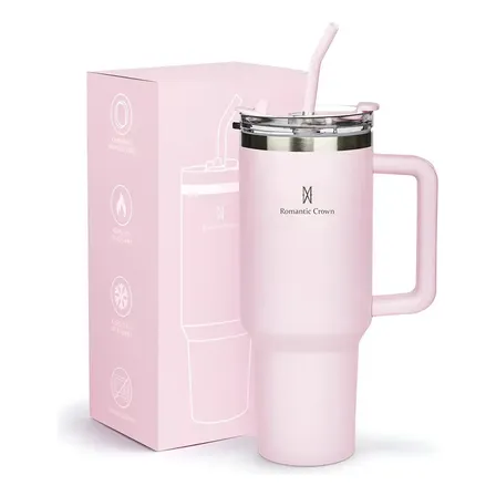 Copo Térmico Gigante 1,2l Inox Com Tampa E Inox Canudo Cor Rosa Cor Pura / Material Fosco