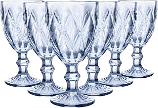 LYOR Conjunto de 6 Taças de Vidro Para Água Diamond 325ml Azul Metalizado - Mesa Posta - Itens Para Casa - Utensílios de Cozinha - Enxoval - Casamento - Decoração - Utilidades Domésticas