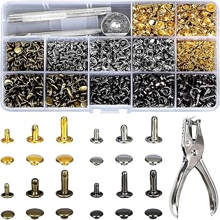 ROYJJ 480 conjuntos de rebites de couro, 4 cores, 3 tamanhos, rebites e botões para roupas, sapatos, botas, suprimentos de couro