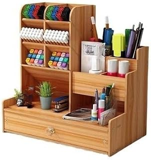 Mini Organizador de Mesa em Madeira com Gavetas – Porta-Canetas Grande Capacidade para Escritório, Papelaria e Decoração