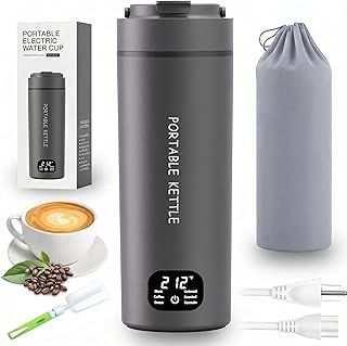 Chaleira elétrica portátil de dupla voltagem, água quente para chá, café, 6 controles de temperatura e visor LCD, aço inoxidável 316 e grande capacidade de 450 ml, desligamento automático e