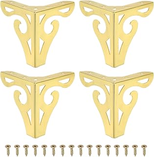 PATIKIL Pernas de móveis vazadas de 9 cm, conjunto de 4 pés de sofá triangulares de metal modernos de substituição para armário cômoda armário cadeira de mesa otomana estante guarda-roupa, ouro