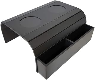 Mesa de café pequena com bandeja de sofá – controle remoto e suporte organizador de celular, mesa de descanso de braço de sofá com bolsos. Cabe sobre braços quadrados de cadeira pequena