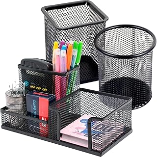 Porta Caneta Organizador de Mesa Escritório 5 Compartimentos Metal Aramado Com Divisórias Para Clip Lápis Bloco de Notas Tesoura Borracha