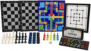 Kit 5 Jogos Clássicos Infantis e Familiares com Xadrez, Damas, Ludo, Dominó e Trilha | 4 Tabuleiros Educativos | Brinquedo para Crianças e Família