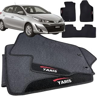 Jogo de Tapete Borracha Automotivo pra Carro Compatível com Toyota Yaris 2018 2019 2020 2021 2022 2023 Com Logo Bordado Impermeável Personalizado 3 Peças Traseira Inteiriça
