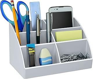 Acrimet Organizador de Mesa 6 Divisórias, Porta Lápis e Canetas, Cor Branco | Design Inclinado, Porta Treco e Acessórios de Papelaria