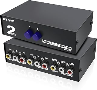 MEIRIYFA Comutador Av Rca de 2 Vias, 2 Entradas E 1 Saída, Seletor de Vídeo Composto E Áudio L/R 2 Em 1 para Dvd Player, Consoles de Jogos, Tv, Monitor E Projetor.