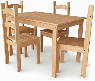 Conjunto Sala de Jantar 4 Lugares Madeira Pinus Resistente Mesa e Cadeiras Desmontáveis para Residência e Estudos (MEL)