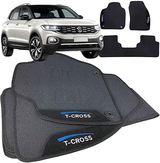 Jogo de Tapete Borracha Automotivo pra Carro Compatível com TCross 2019 2020 2021 2022 2023 2024 2025 Com Logo Bordado Impermeável Personalizado 3 Peças Traseira Interiça W8 Acessorios
