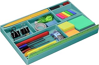 Acrimet Organizador de Gaveta para Escritório com 8 Divisórias, Verde | Divisória Especial para Régua de 30 cm, Organiza Canetas, Lápis e Acessórios de Papelaria