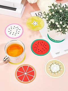 7 peças de porta-copos de frutas de silicone, tapetes de copo de cores mistas, tapetes de panela resistentes, utensílios de cozinha reutilizáveis para decoração de casa, proteção de mesa, acessórios