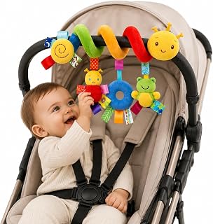 Brinquedo Espiral Sensorial Centopeia de Pelúcia para Carrinho de Bebê, Berço e Bebê Conforto com Chocalhos, Mordedor, Fitas Sensoriais e Cores Vibrantes para Bebês 0 a 6 Meses PREMIUM