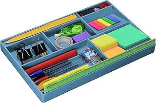 Acrimet Organizador de Gaveta para Escritório com 8 Divisórias, Azul | Divisória Especial para Régua de 30 cm, Organiza Canetas, Lápis e Acessórios de Papelaria