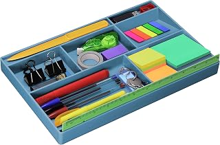 Acrimet Organizador de Gaveta para Escritório com 8 Divisórias, Azul | Divisória Especial para Régua de 30 cm, Organiza Canetas, Lápis e Acessórios de Papelaria