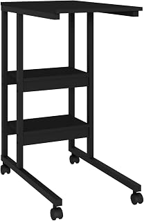 Mesa Lateral de Apoio com Rodízios 3 Prateleiras para Sofá e Cama (Preto/Preto)