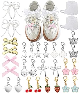 30 peças de enfeites para tênis, Junk Charms para mulheres, com cadarços de fita e renda, clipes, fechos de lagosta, alfinetes, laços, acessórios de pérolas em quantidade para bolsa, chapéu e moda
