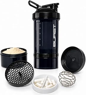 Coqueteleira Shaker Academia Compartimento Suplementos Divisórias 500ml (Preto)