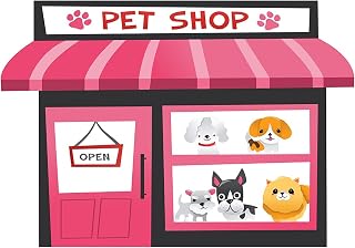 YongFoto 1,8 x 1,2 m Pet Shop Pano de fundo rosa animais fofos montra cachorrinho desenho animado animal cão gato pata impressão fundo aberto fotografia chá de bebê menina menino 1º aniversário
